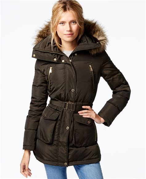 michael kors faux trim down coat